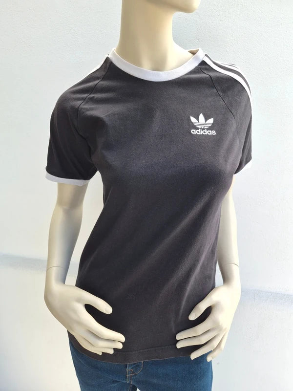 adidas Originals Damen 3-Stripes California Ringer T-Shirt in Schwarz – Gr. M (D 38)
