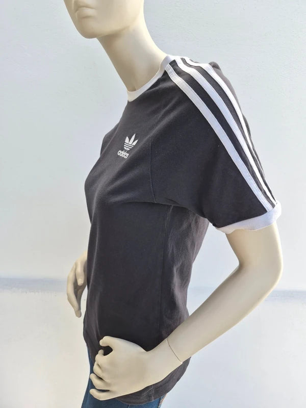 adidas Originals Damen 3-Stripes California Ringer T-Shirt in Schwarz – Gr. M (D 38)