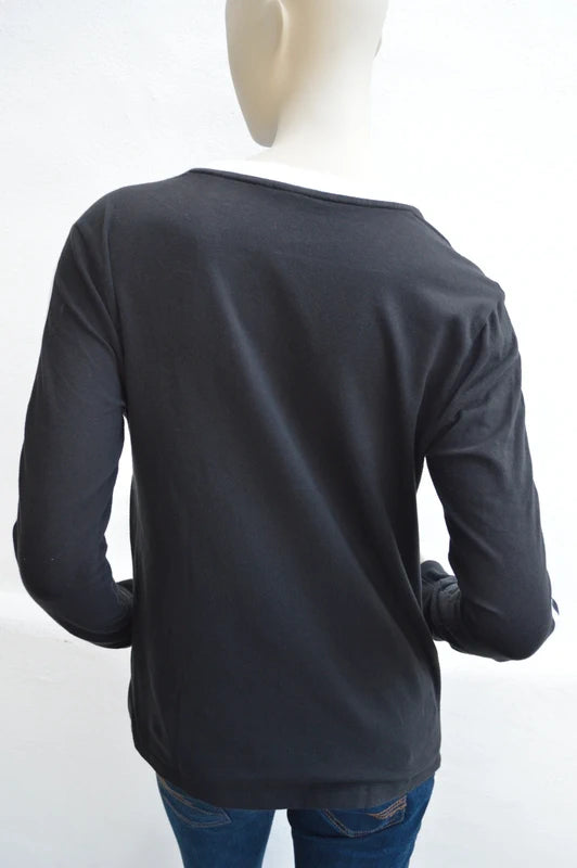 adidas Originals Damen 3-Stripes Long Sleeve Tee in Schwarz/Weiß – Gr. S