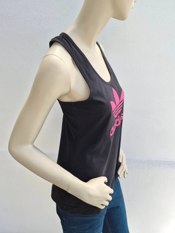 adidas Originals Damen Trefoil Racerback Tank Top in Schwarz/Pink – Gr. S (UK 10)