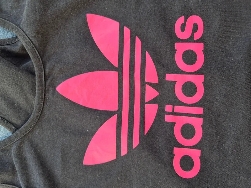 adidas Originals Damen Trefoil Racerback Tank Top in Schwarz/Pink – Gr. S (UK 10)